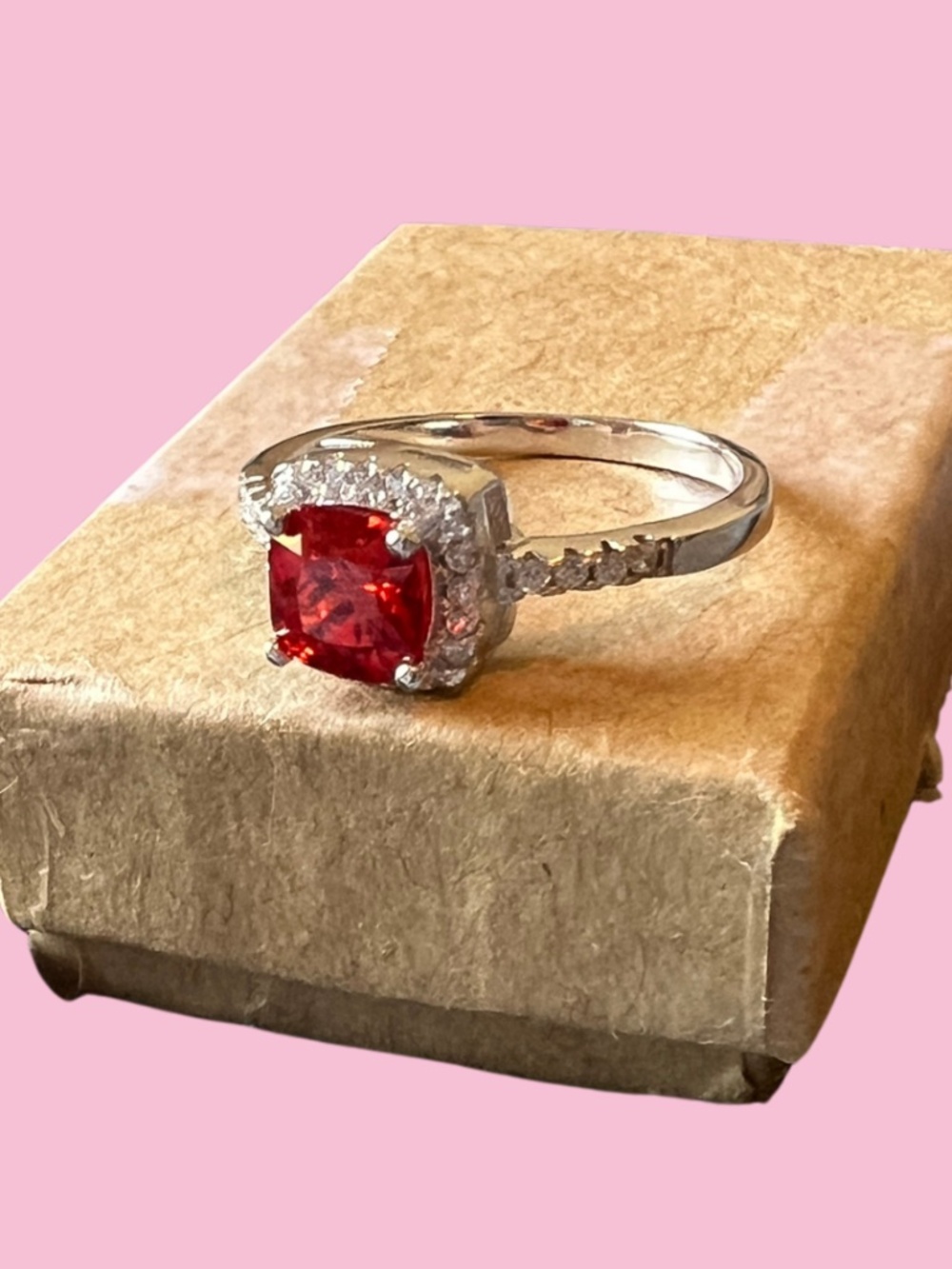 Lab Ruby & Moissanite Sterling Silver Ring NWOT - Picture 3 of 3